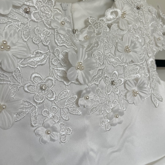 Ball-Gown/Princess Scoop Floor-Length Ivory Satin/Tulle Flower Girl Dress - Picture 3 of 7